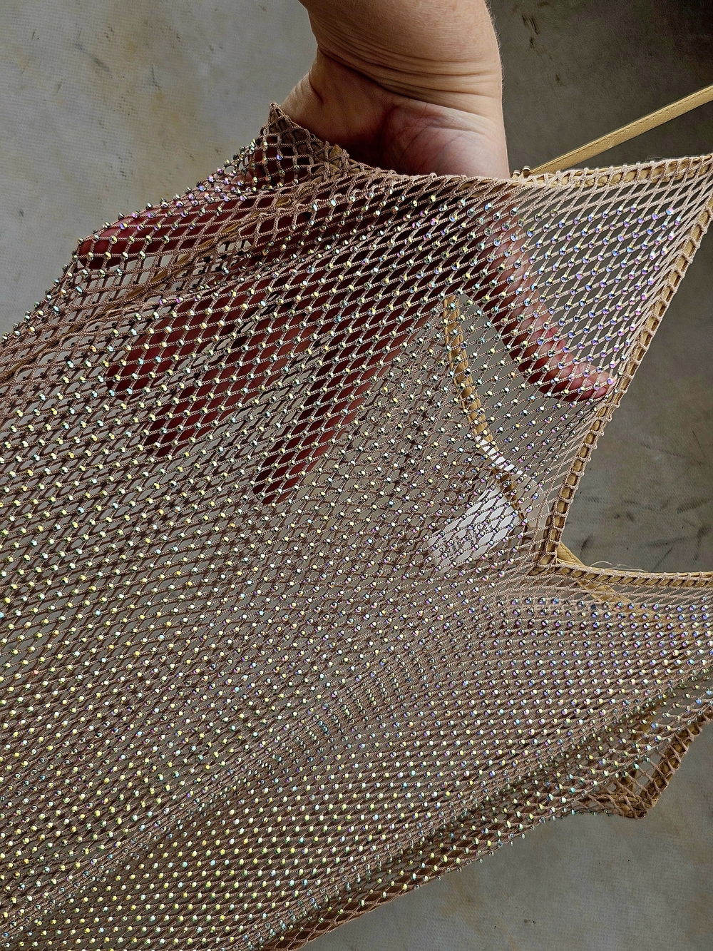 H&M Nude Mesh Maxi Dress with Iridescent Rhinestones Sz Medium